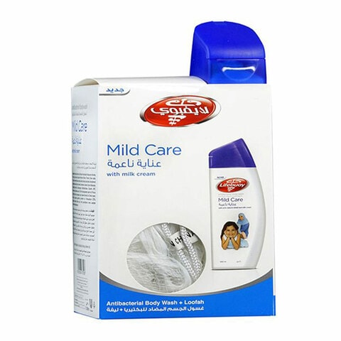 Lifebuoy anti-bacterial body wash mild care with milk cream + loofah 300 ml